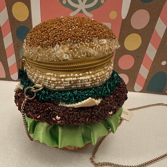 TIK TOK Viral Beaded India Handcrafted Burger Bag With Gold Chain NWT - Picture 5 of 9